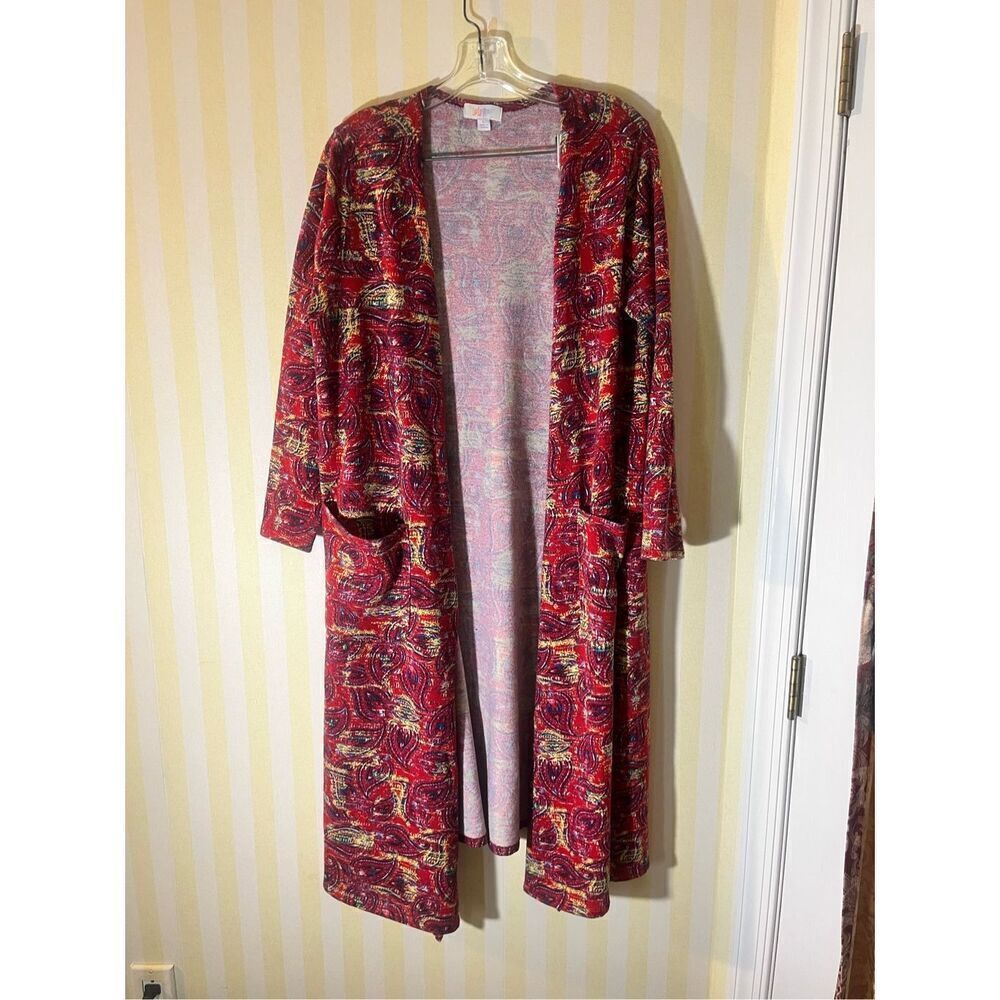 LuLaRoe Open Front Long Jacket Shirt Long Sleeve Bright Multicolor Sz L